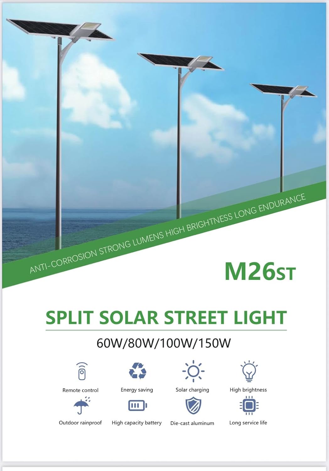 ATE Power Solar Street Light 100W with 300WP Adjustable Solar Panel - Image 7