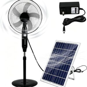 18 inches Solar Fan Rechargeable,Oscillating Adjustable Solar Powered Standing Fan,DC Motor High Velocity Quiet Floor Fan for Office Household Dorm Outdoor Camping
