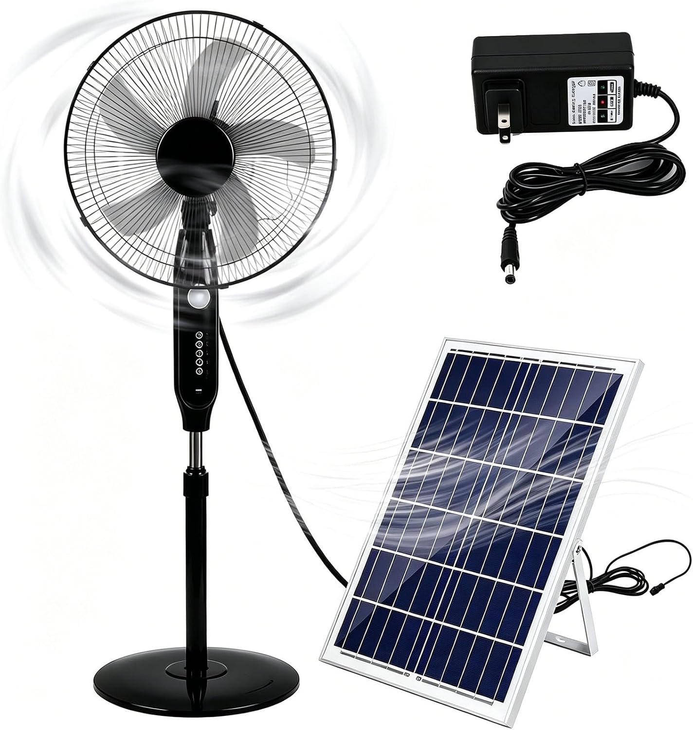 18 inches Solar Fan Rechargeable,Oscillating Adjustable Solar Powered Standing Fan,DC Motor High Velocity Quiet Floor Fan for Office Household Dorm Outdoor Camping